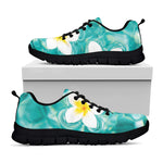 White And Yellow Plumeria In Water Print Black Sneakers