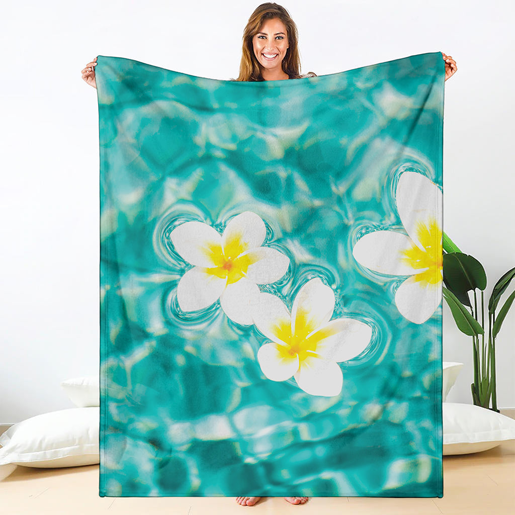 White And Yellow Plumeria In Water Print Blanket