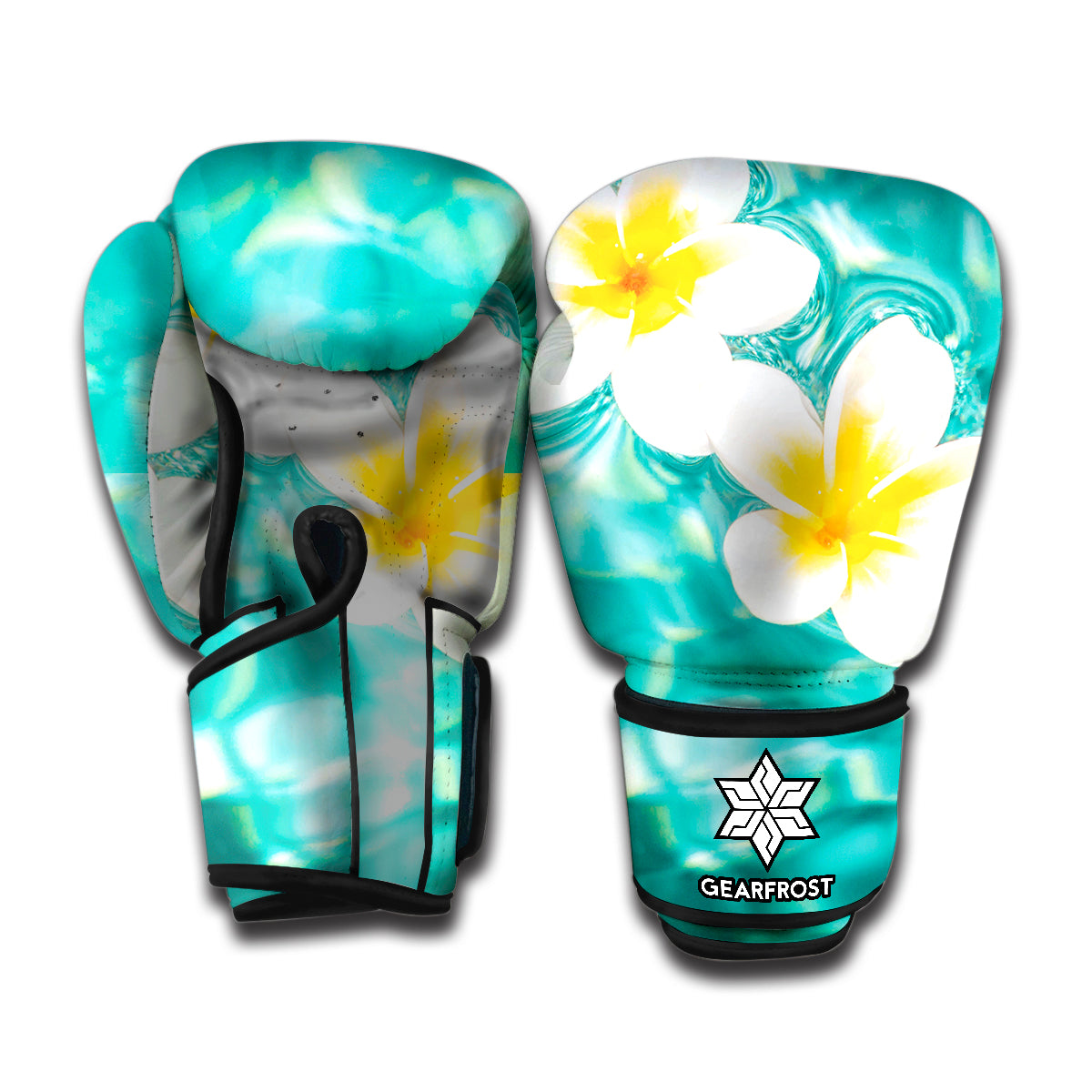 White And Yellow Plumeria In Water Print Boxing Gloves