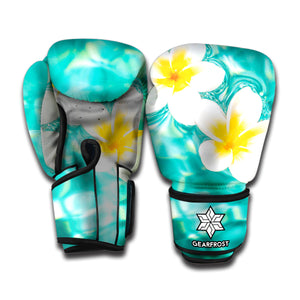 White And Yellow Plumeria In Water Print Boxing Gloves