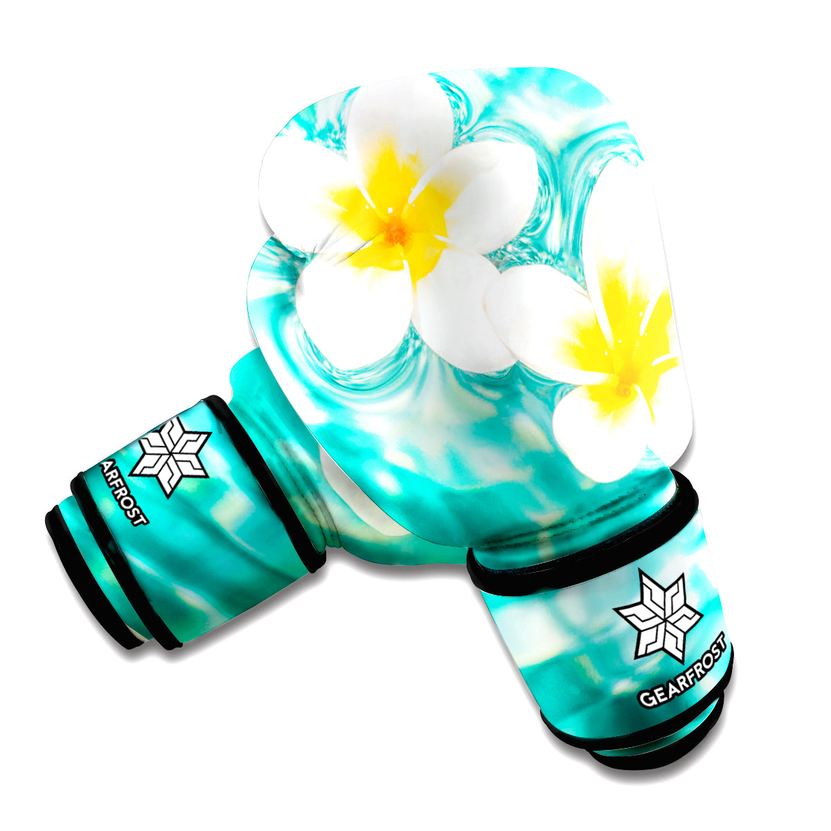 White And Yellow Plumeria In Water Print Boxing Gloves