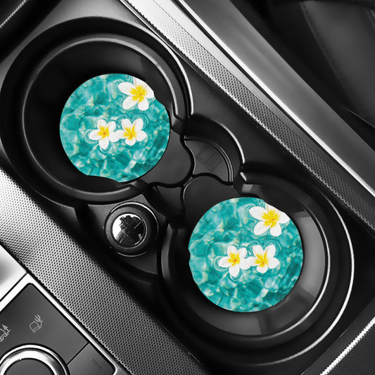 White And Yellow Plumeria In Water Print Car Coasters
