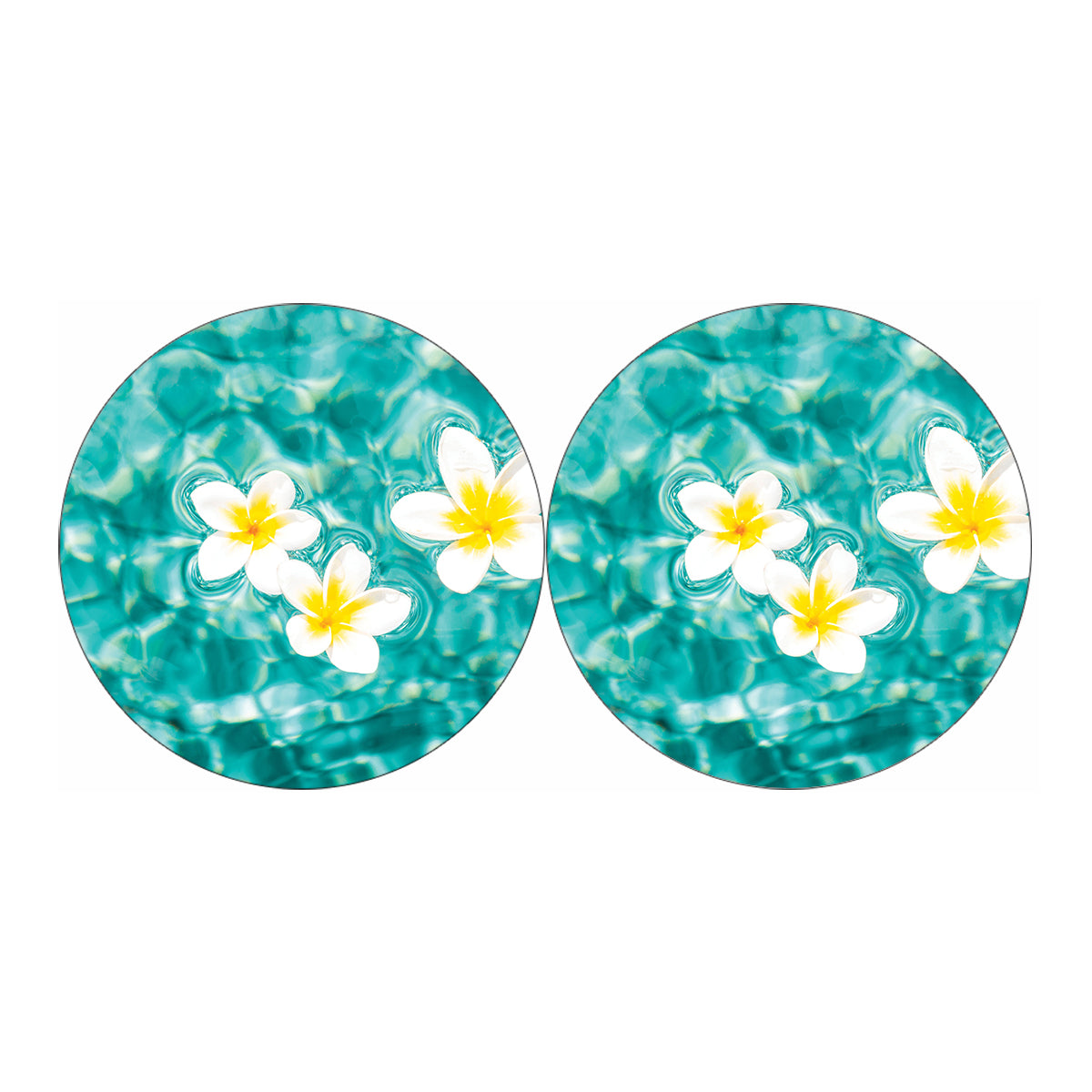 White And Yellow Plumeria In Water Print Car Coasters