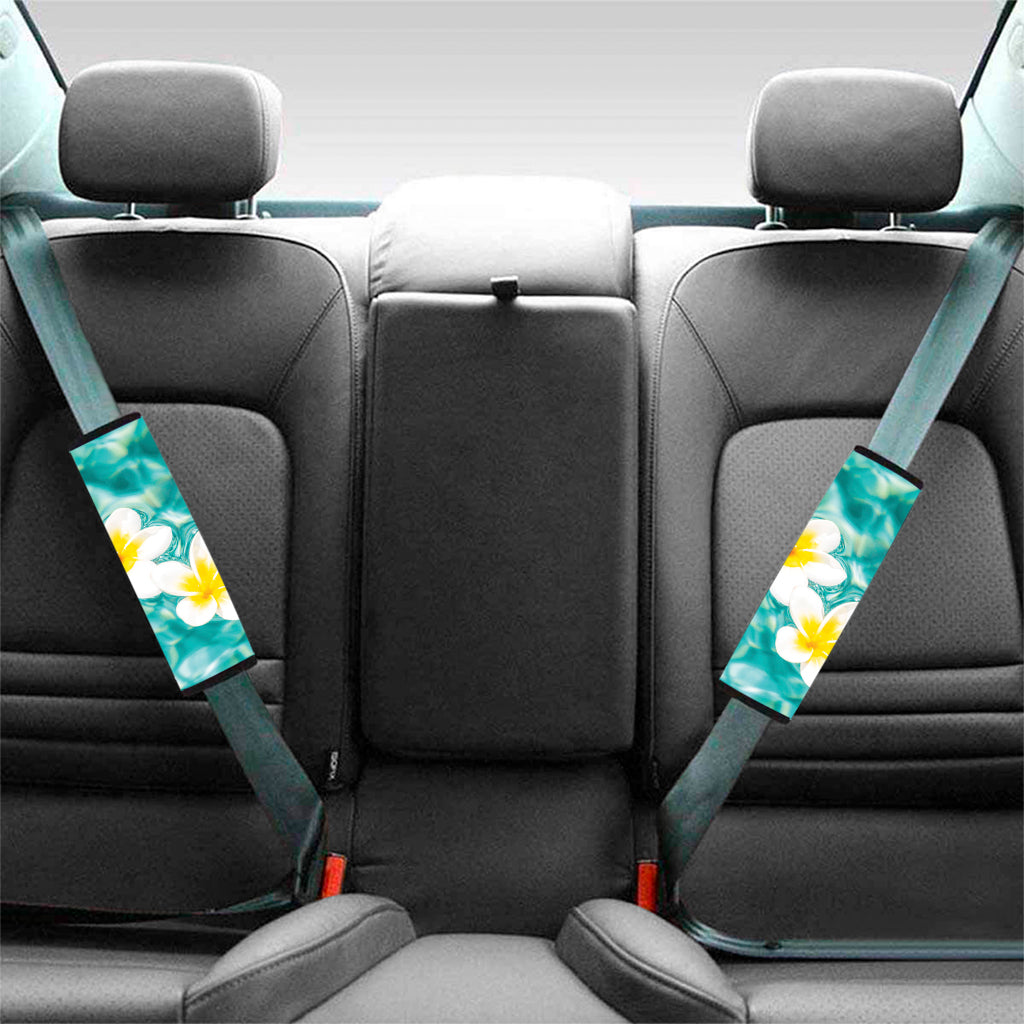 White And Yellow Plumeria In Water Print Car Seat Belt Covers