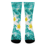 White And Yellow Plumeria In Water Print Crew Socks