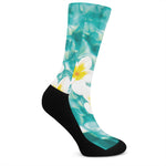 White And Yellow Plumeria In Water Print Crew Socks
