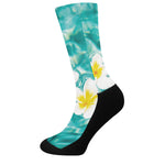 White And Yellow Plumeria In Water Print Crew Socks