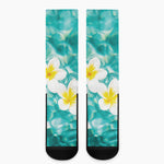 White And Yellow Plumeria In Water Print Crew Socks