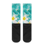 White And Yellow Plumeria In Water Print Crew Socks