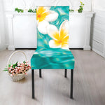 White And Yellow Plumeria In Water Print Dining Chair Slipcover