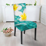 White And Yellow Plumeria In Water Print Dining Chair Slipcover