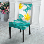 White And Yellow Plumeria In Water Print Dining Chair Slipcover