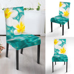 White And Yellow Plumeria In Water Print Dining Chair Slipcover