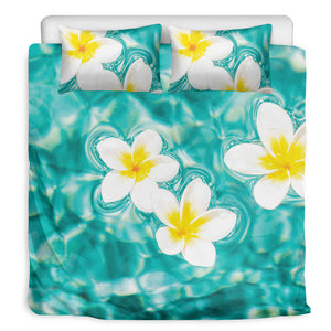 White And Yellow Plumeria In Water Print Duvet Cover Bedding Set