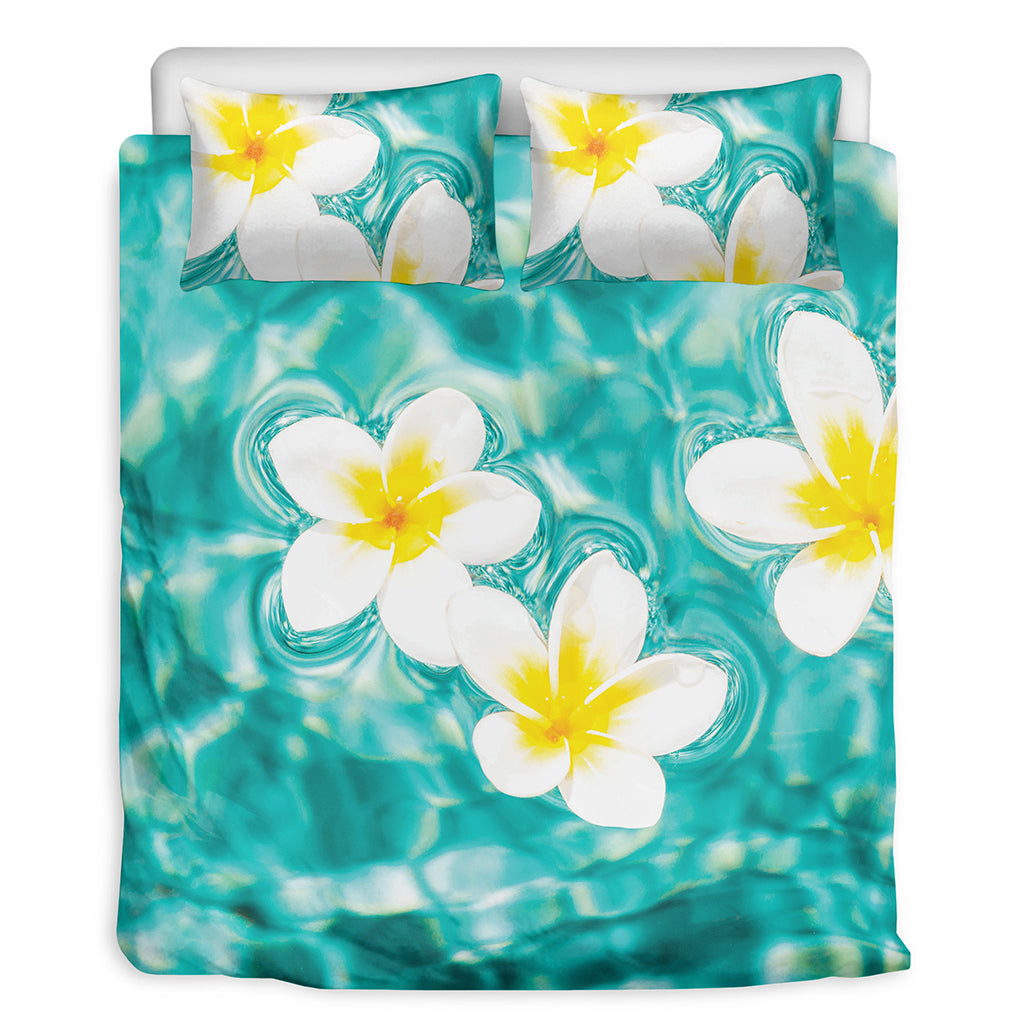 White And Yellow Plumeria In Water Print Duvet Cover Bedding Set