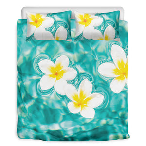 White And Yellow Plumeria In Water Print Duvet Cover Bedding Set