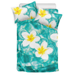 White And Yellow Plumeria In Water Print Duvet Cover Bedding Set