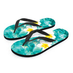 White And Yellow Plumeria In Water Print Flip Flops