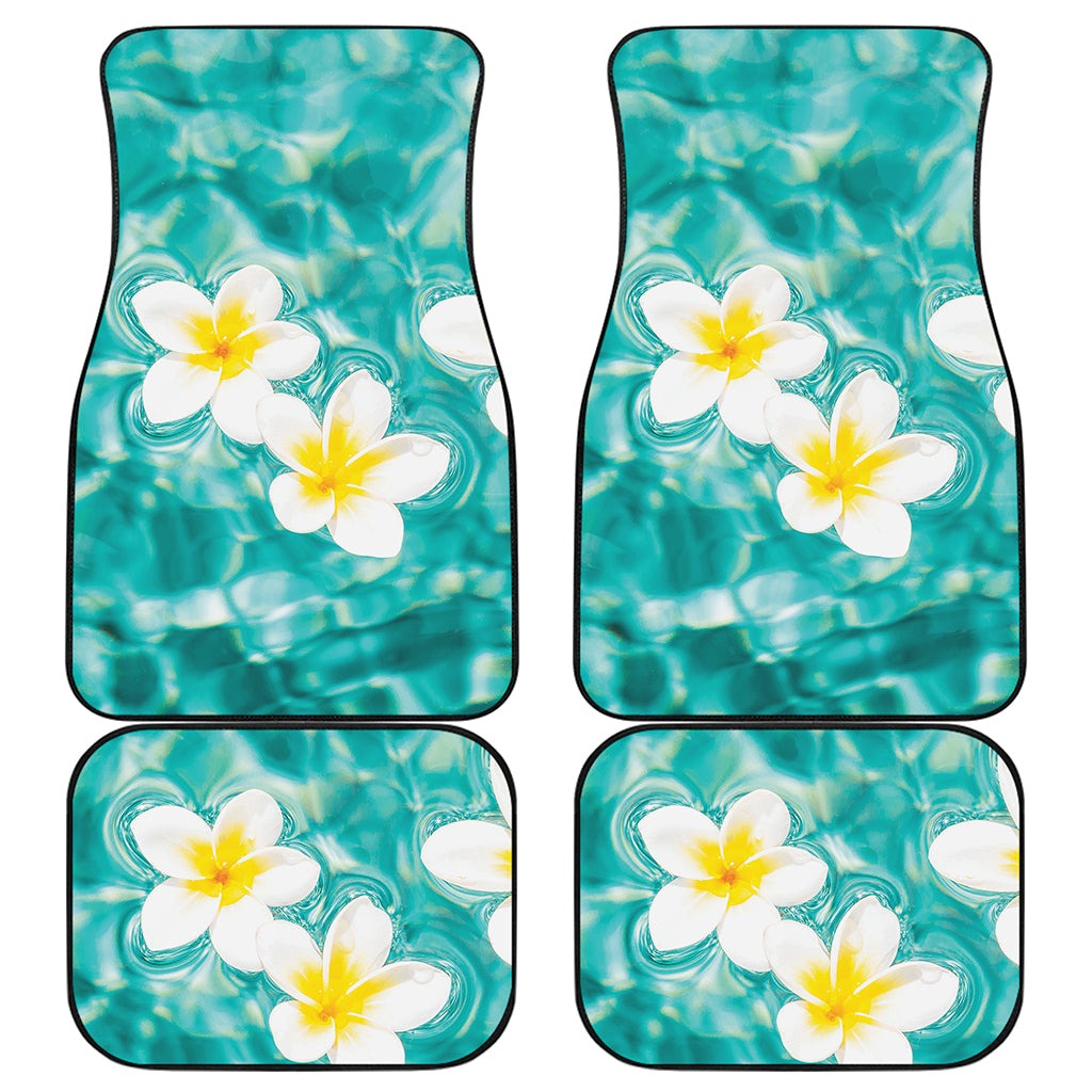 White And Yellow Plumeria In Water Print Front and Back Car Floor Mats