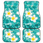 White And Yellow Plumeria In Water Print Front and Back Car Floor Mats