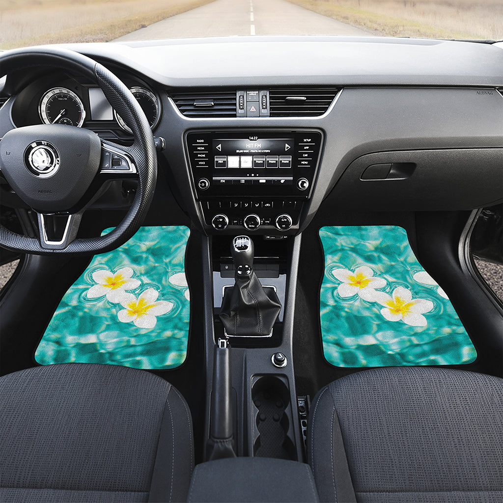 White And Yellow Plumeria In Water Print Front and Back Car Floor Mats