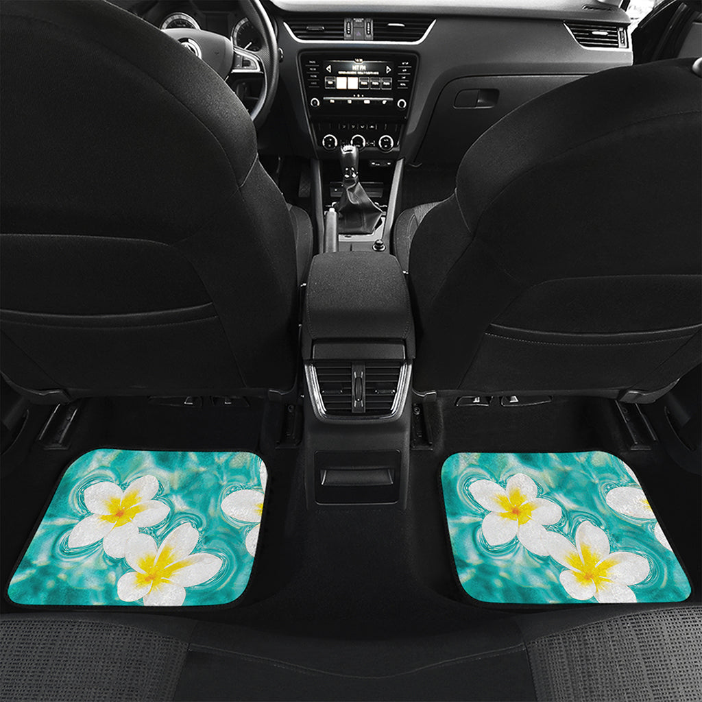 White And Yellow Plumeria In Water Print Front and Back Car Floor Mats