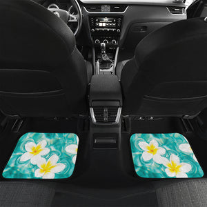 White And Yellow Plumeria In Water Print Front and Back Car Floor Mats