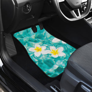 White And Yellow Plumeria In Water Print Front and Back Car Floor Mats