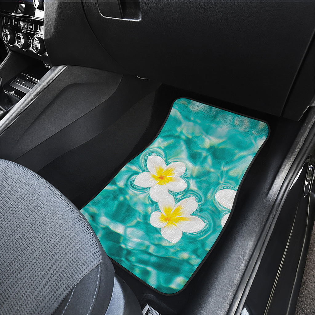 White And Yellow Plumeria In Water Print Front and Back Car Floor Mats