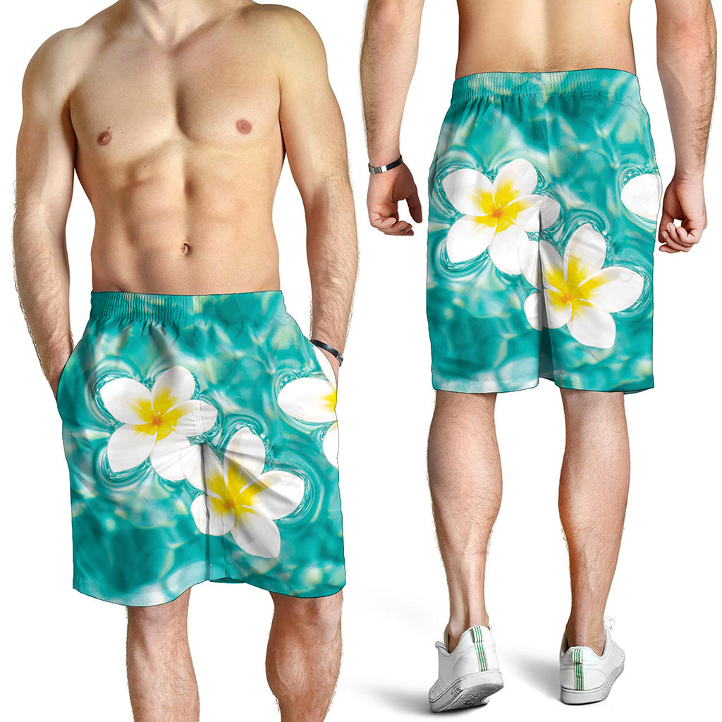 White And Yellow Plumeria In Water Print Men's Shorts