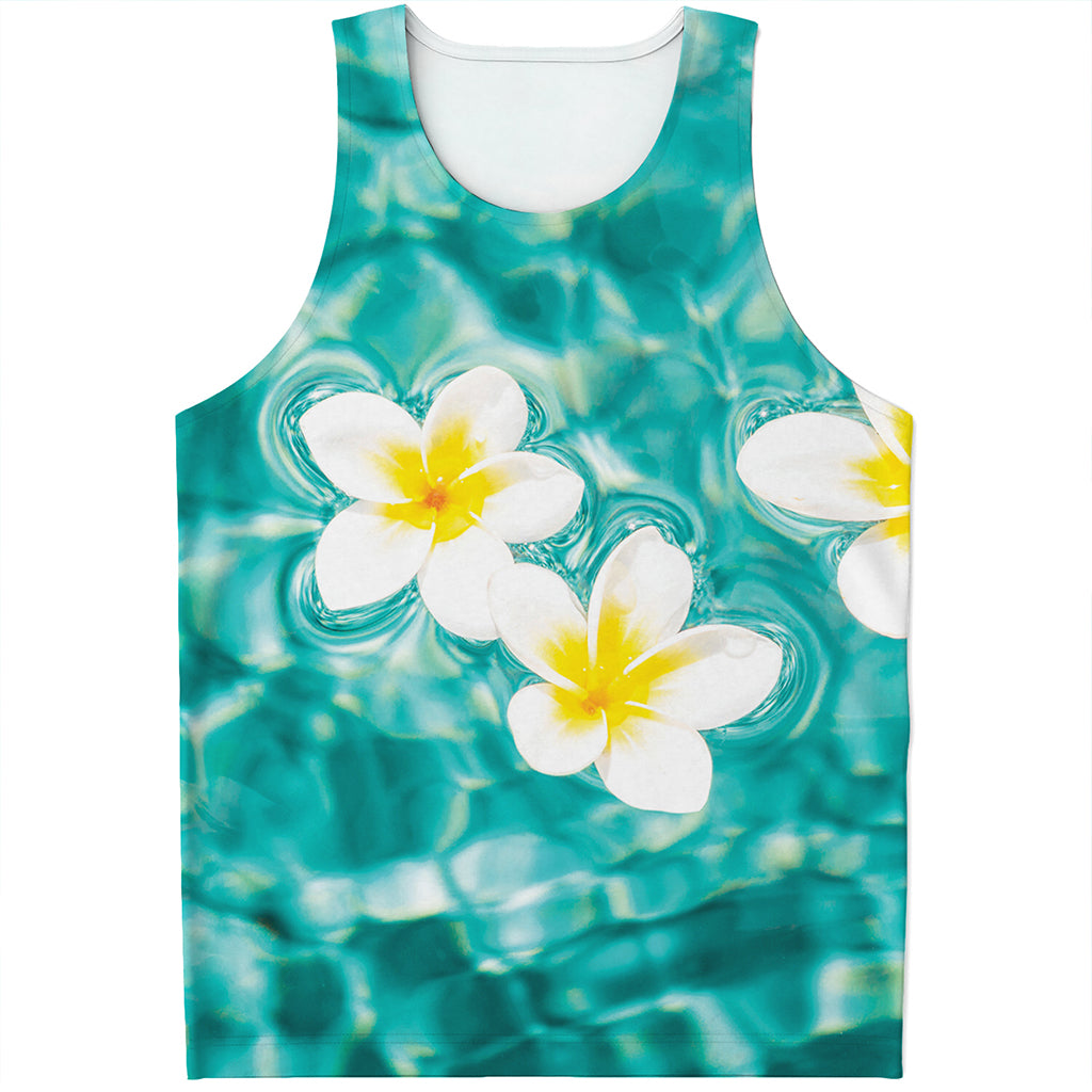 White And Yellow Plumeria In Water Print Men's Tank Top