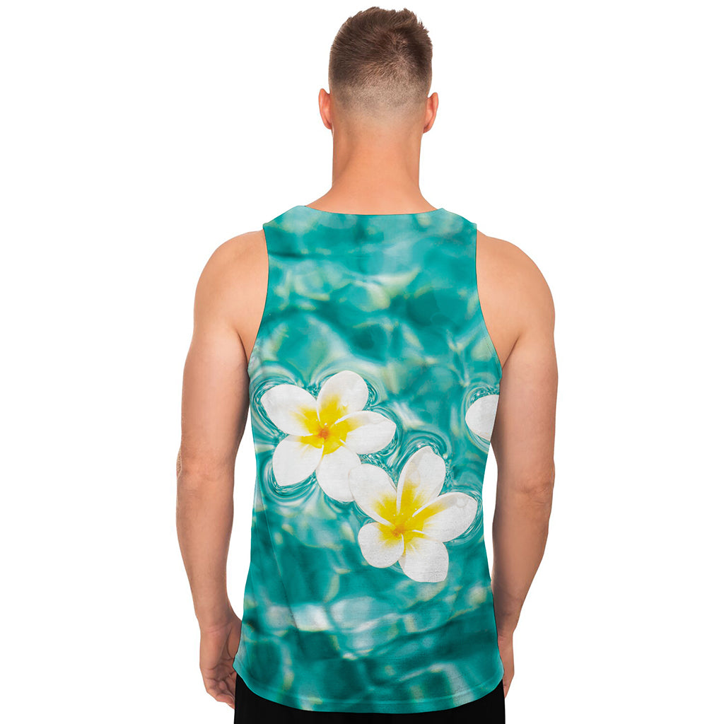 White And Yellow Plumeria In Water Print Men's Tank Top