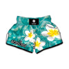 White And Yellow Plumeria In Water Print Muay Thai Boxing Shorts