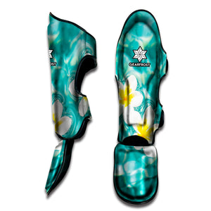 White And Yellow Plumeria In Water Print Muay Thai Shin Guard