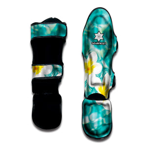 White And Yellow Plumeria In Water Print Muay Thai Shin Guard