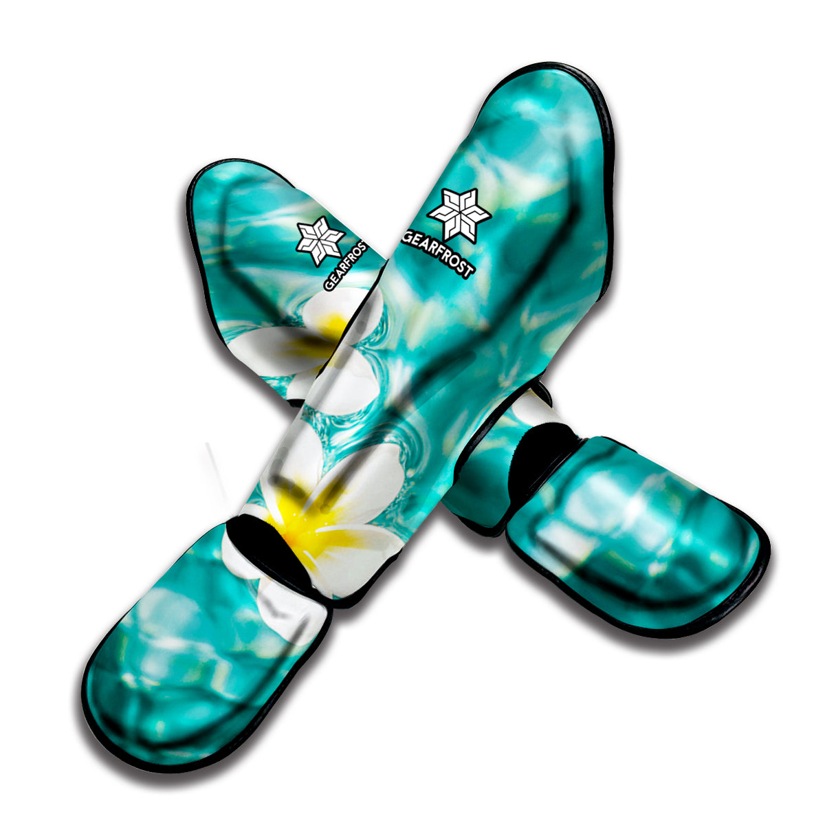 White And Yellow Plumeria In Water Print Muay Thai Shin Guard