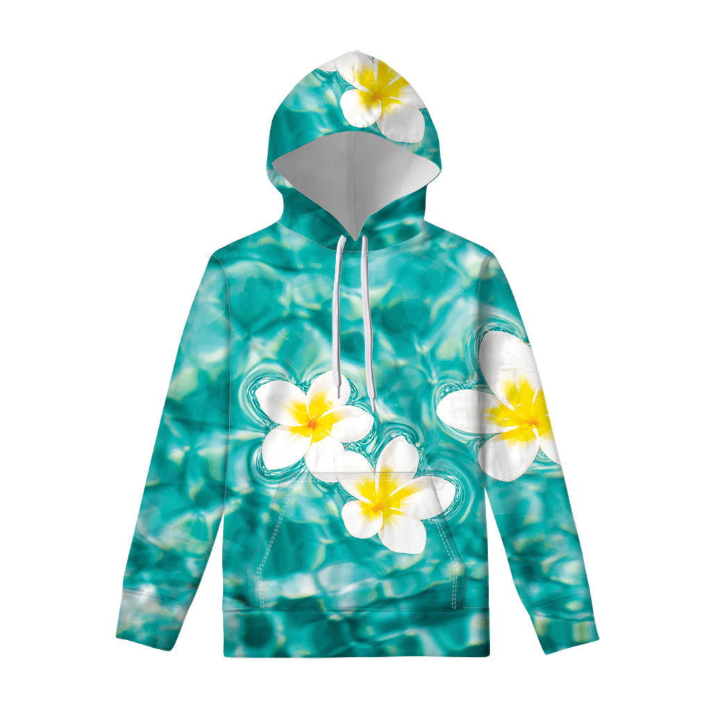 White And Yellow Plumeria In Water Print Pullover Hoodie