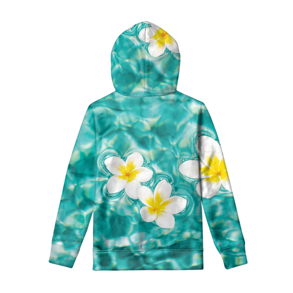 White And Yellow Plumeria In Water Print Pullover Hoodie