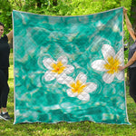 White And Yellow Plumeria In Water Print Quilt