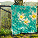 White And Yellow Plumeria In Water Print Quilt