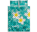 White And Yellow Plumeria In Water Print Quilt Bed Set