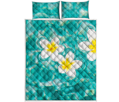 White And Yellow Plumeria In Water Print Quilt Bed Set