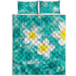 White And Yellow Plumeria In Water Print Quilt Bed Set