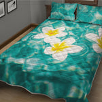 White And Yellow Plumeria In Water Print Quilt Bed Set