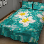 White And Yellow Plumeria In Water Print Quilt Bed Set