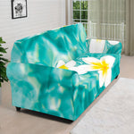 White And Yellow Plumeria In Water Print Sofa Cover