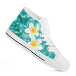 White And Yellow Plumeria In Water Print White High Top Shoes