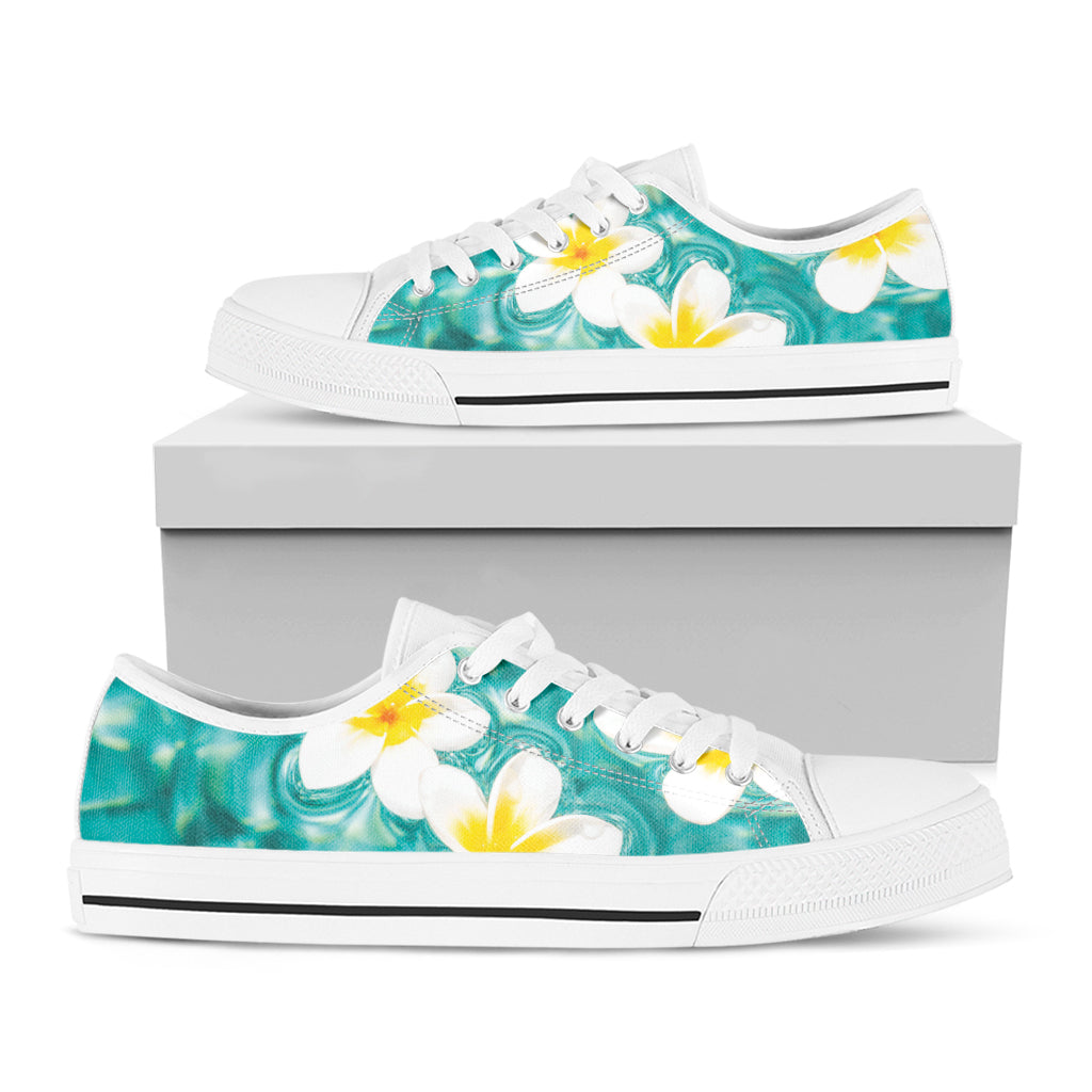 White And Yellow Plumeria In Water Print White Low Top Shoes