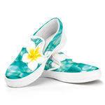 White And Yellow Plumeria In Water Print White Slip On Shoes