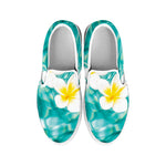 White And Yellow Plumeria In Water Print White Slip On Shoes